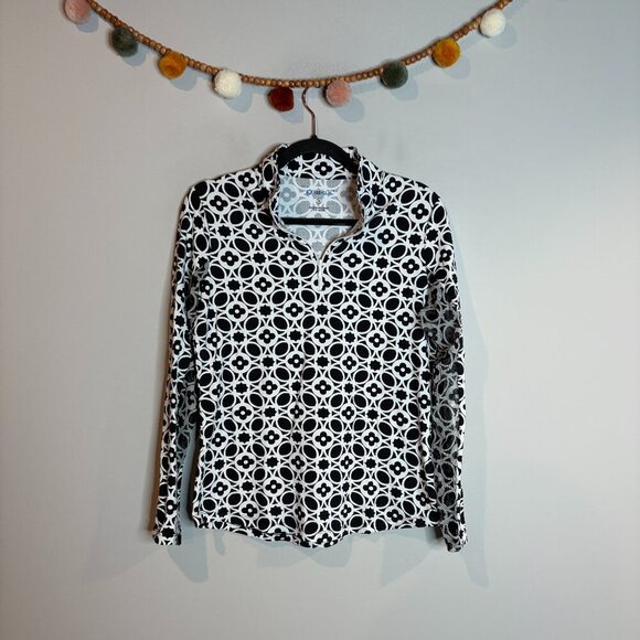 IKBUL black and white patterned half zip vented golf top - Picture 1 of 6